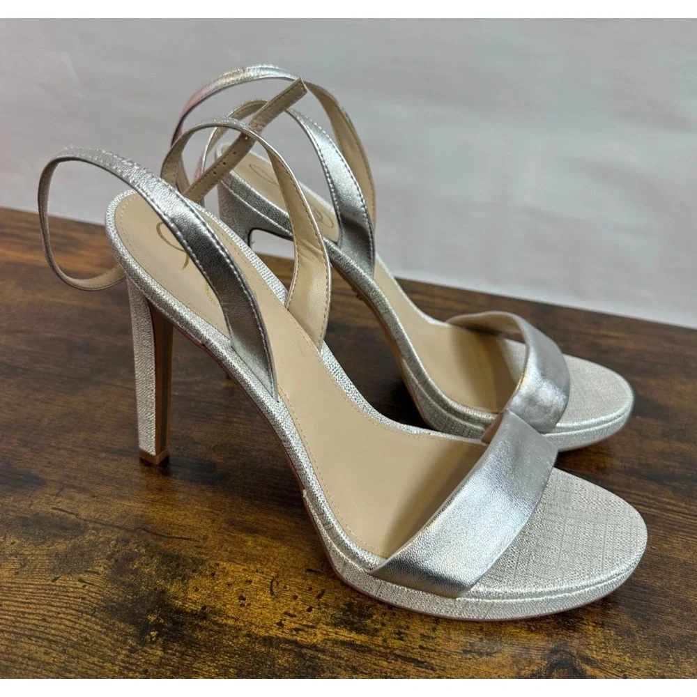 Sam Edelman Leather Jade Silver Metallic Platform Stiletto Pumps Size 11 M Heels - Picture 3 of 16